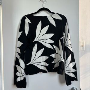 Ann Taylor Black and White Leaf Print Blouse